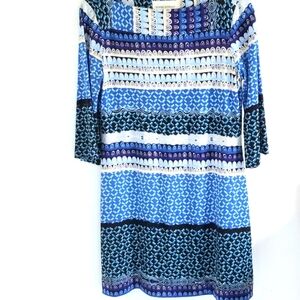 Donna Morgan blue geometric sheath dress